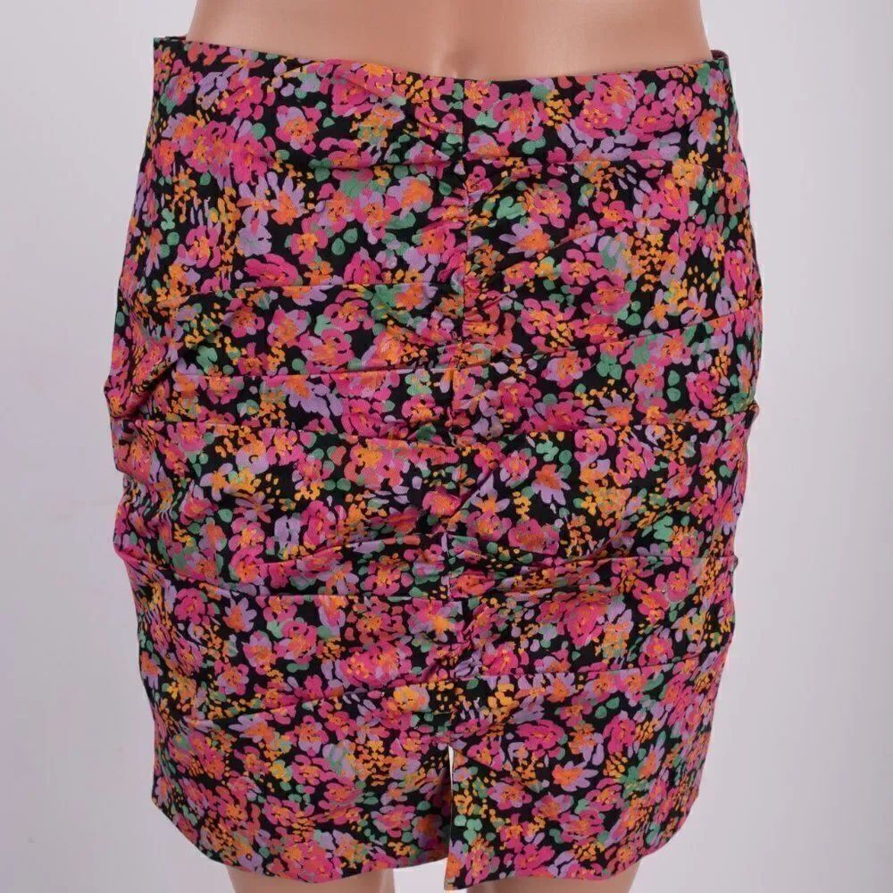 Zara Womens Mini Skirt Draped Ruched M Pink Black